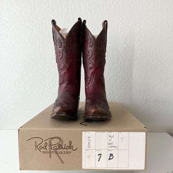 Rod Patrick Womens Cowboy Boots 7 Red Brown Western Cowgirl Mid Calf Pointed Toe - Picture 11 of 12